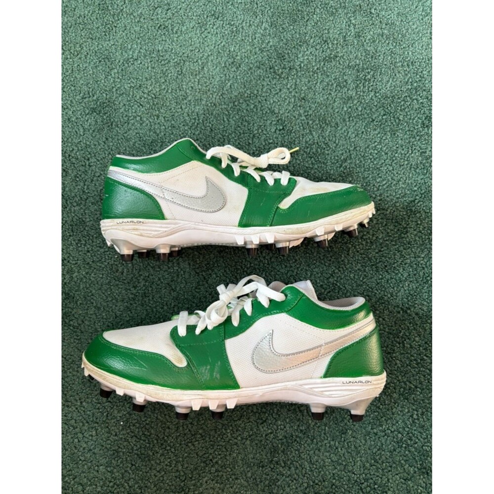 Nike custom Jordan 1 Green & White Cleats with Silver Swoosh